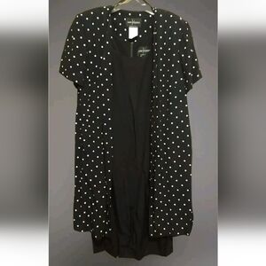 Vtg John Roberts Dress 2 Pc Womens Petite Large Black White Polka-dots Midi